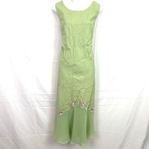 PLAZA SOUTH Green Embroidered Linen Maxi Dress 12